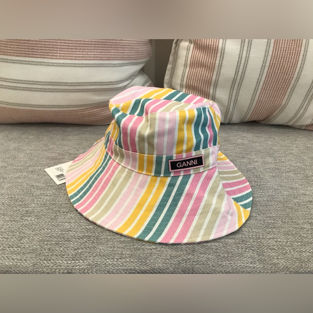 GANNI Recycled Tech Bucket Hat Stripes